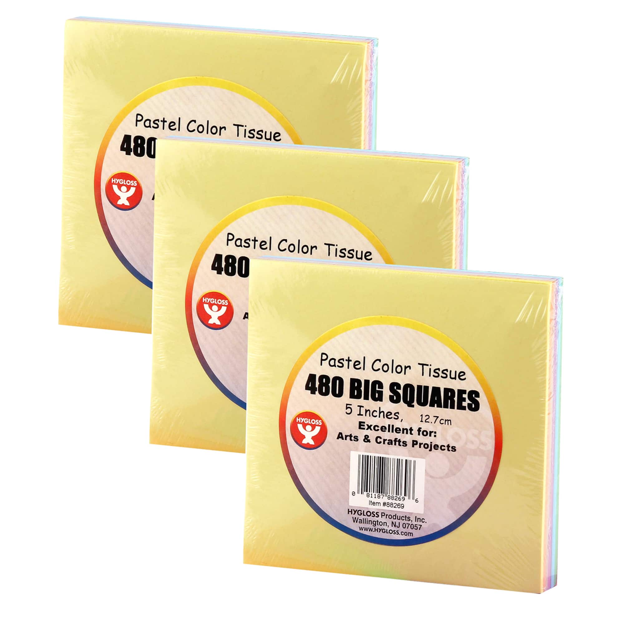 Hygloss 5" Pastel Tissue Squares, 3 Packs of 480